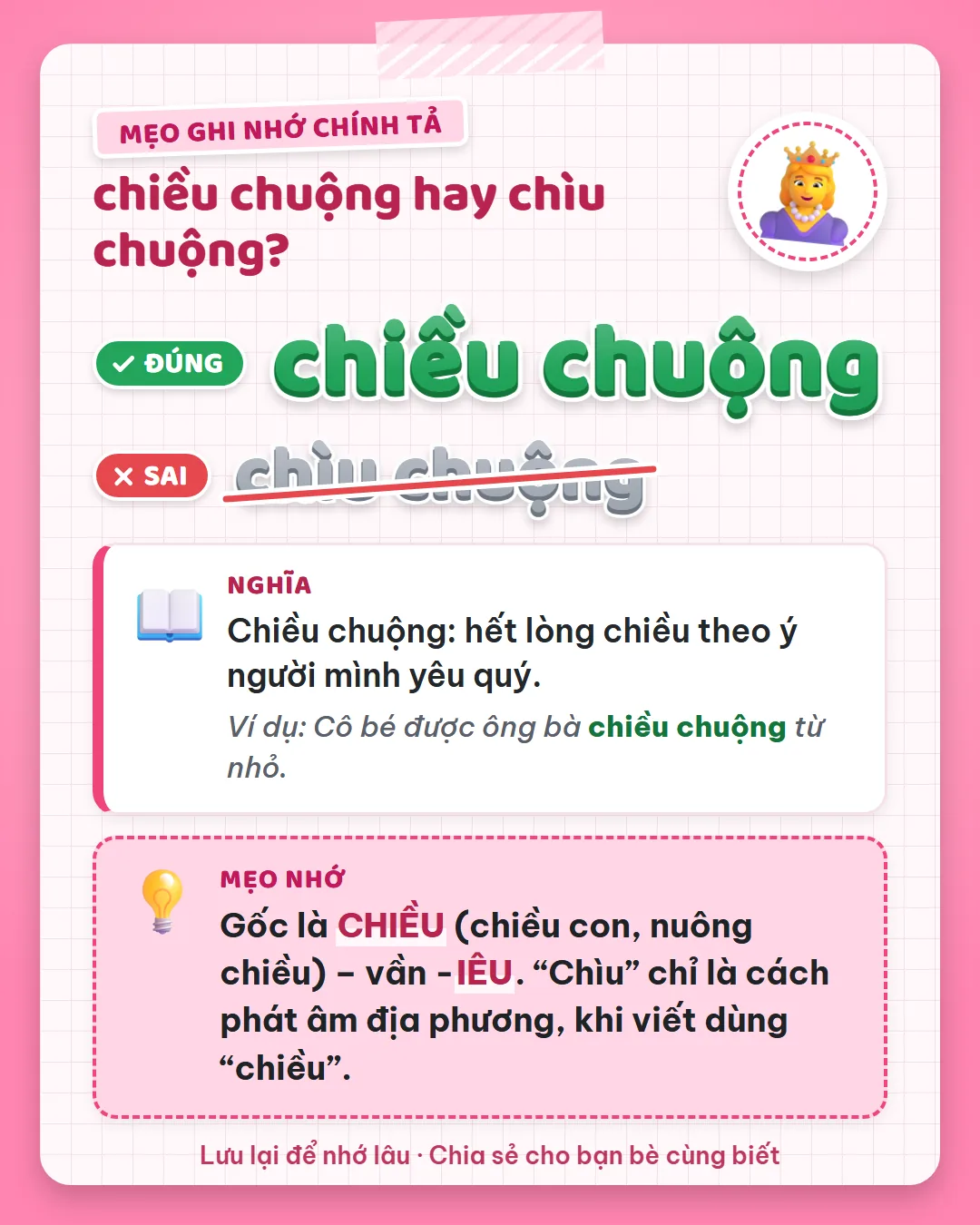 Mẹo ghi nhớ: gốc là chiều (chiều con, nuông chiều) vần -iêu. Chìu chỉ là cách đọc địa phương.