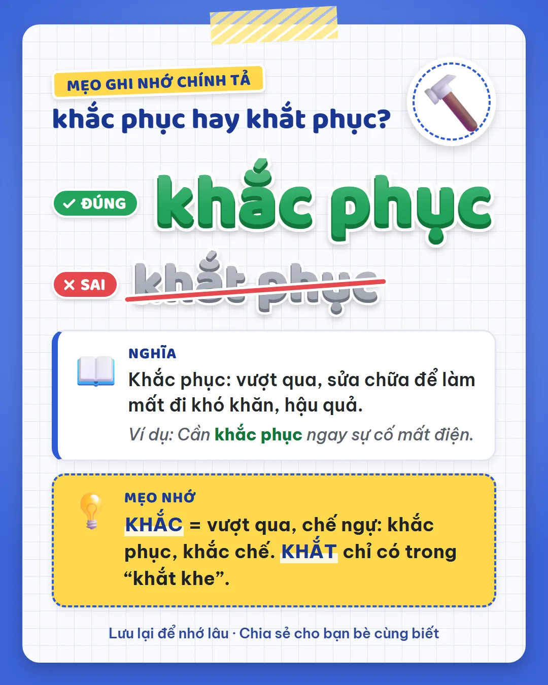 Mẹo ghi nhớ: khắc là vượt qua, chế ngự như khắc phục, khắc chế. Khắt chỉ có trong khắt khe.