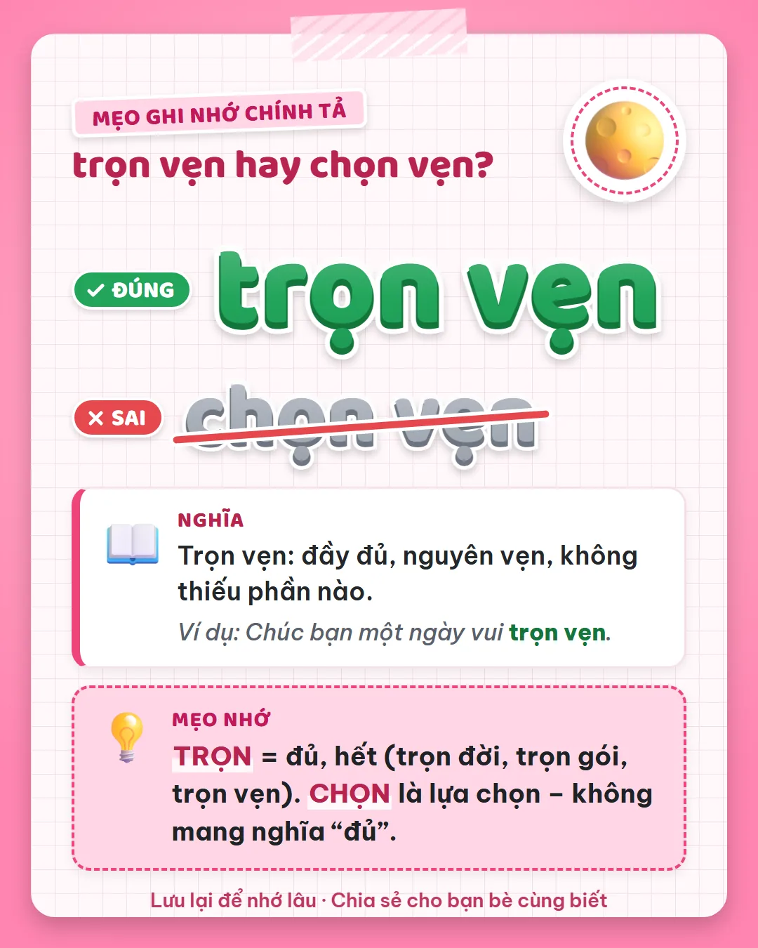 Mẹo ghi nhớ: trọn là đủ, hết như trọn đời, trọn gói, trọn vẹn. Chọn là lựa chọn, không mang nghĩa đủ.