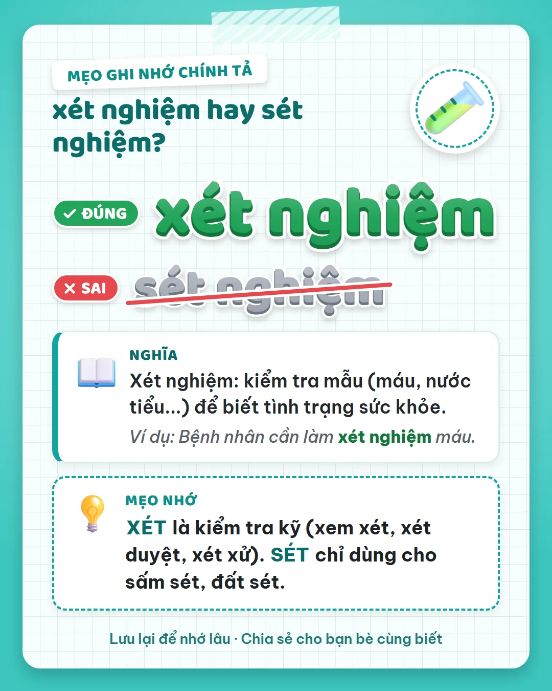 Mẹo ghi nhớ: xét là kiểm tra kỹ như xem xét, xét duyệt, xét xử. Sét chỉ dùng cho sấm sét, đất sét.
